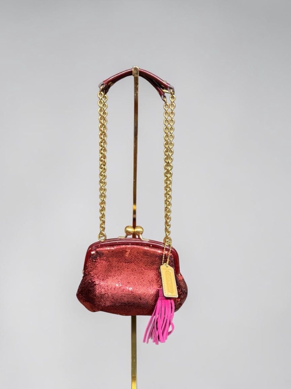 Coach Poppy Red Sequin Kisslock Frame Bag 21218 Tassel Hangtag Limited Edition